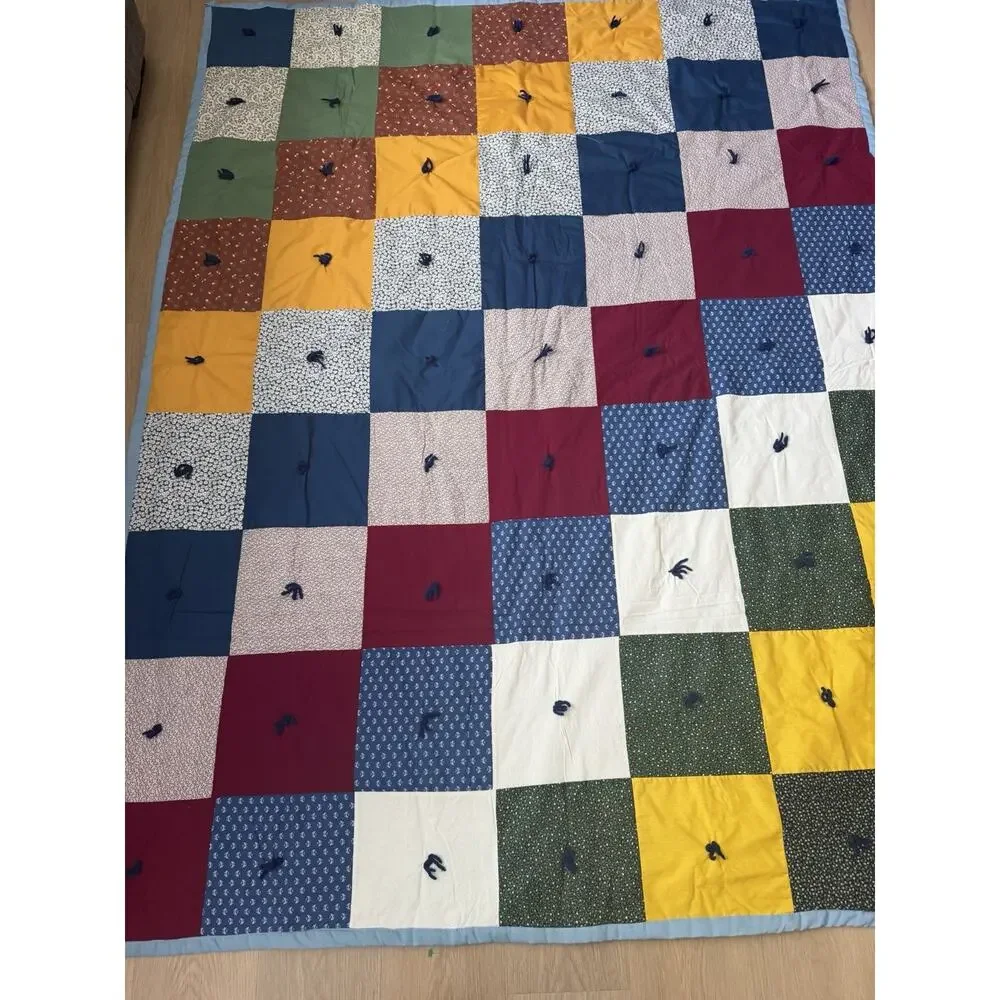 Vintage Handmade Patchwork Quilt Hand Tied Patchwork 76x61